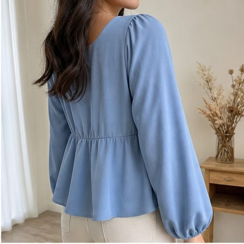 Blue Button Blouse - Picture 3 of 6